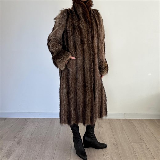 Vintage Authentic Long Brown Fur Coat Jacket / Italian Raccoon Fur Coat / Full Lenght Winter Coat / Oversized Luxury Outerwear / 90s 00s - Etsy