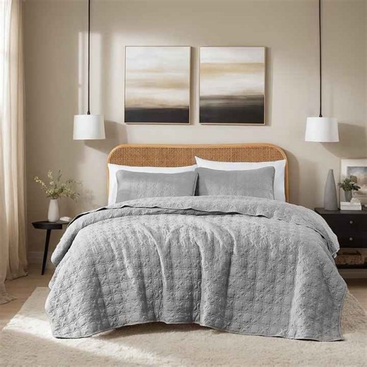 100% Polyester Geometric Pattern Grey Bedspreads for Twin Bed Summer Lightweight Soft Bedspreads Coverlets