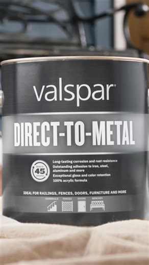 Valspar® Direct-to-Metal paint helps protect indoor and outdoor metal surfaces, like iron, steel and aluminum, from rust and corrosion. | Lowe's Home Improvement