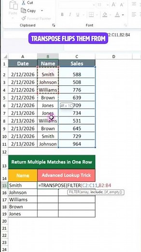 Excel Advanced Lookup Using FILTER + TRANSPOSE