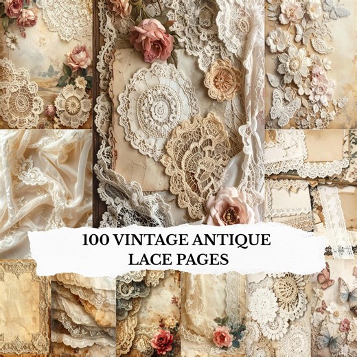 100 Vintage Antique Lace Scrapbooking Pages: Victorian Laces Backgrounds, Shabby Chic Paper, Junk Journal & Collage Digital Download - Etsy
