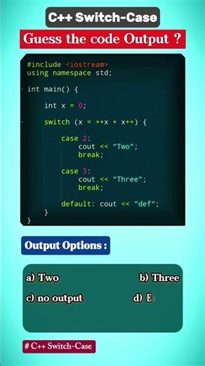 Guess the Output ❓ Switch-case Code Quiz #37🤔‼️ #cs #coding #problemsolving #codinginterview #viral