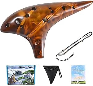 Ocarina,12 Holes Alto C Key Ceramic Ocarinas with Songbook Neck Strap Bag,Musical Instrument for Adults (Yellow)