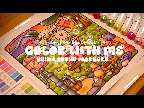Color with me (ASMR) 🫧🌿 'Cozy Corner' by Coco Wyo ✨Using Ohuhu markers 🌱✏️ #adultcoloring #asmr
