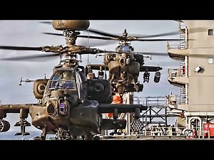 Apache Helicopters Deck Landing Quals On USN Vessel