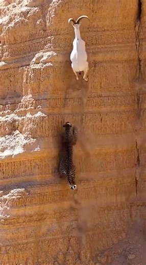 Leopard vs. White Ibex in Insane Vertical Cliff Chase 🤯