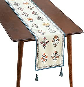 ISAENNE Designer Light Green Linen Extra Long Table Runner 118 Inches,French Floral Patterns Elegant Table Runner for Dining Tables,Thanksgiving,Kitchen Tables,Christmas,12"*118"-Floralsea B