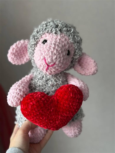 Large Easter Sheep Plush With Heart. Soft Curly Lamb. Fluffy Crochet Toy. - Etsy
