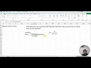 MAT 209 Lesson 7-2 FACT, PERMUT, COMBIN, using Excel, find Factorial permutation and combination