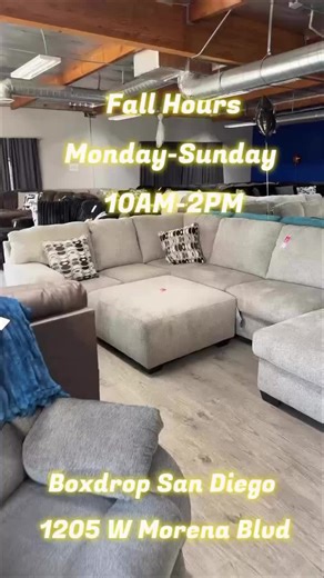 🍁 NEW HOURS ALERT! 🍁 We’re now open Mon–Sun 10AM–2PM! ⏰✨ Catch the Fall Savings you don’t want to miss — cozy deals are flying out fast! 🛋️🔥 💳 $0 down 🚚 Free local delivery 🏡 Take it home today — first come, first serve! 📍 1205 W Morena Blvd, San Diego #BoxDropSanDiego #FallSavings #ZeroDown #TakeItHomeToday
