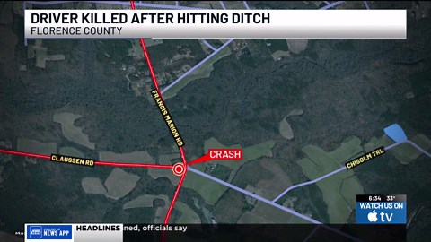 SCHP: 1 killed in Florence County after car runs off road and hits ditch