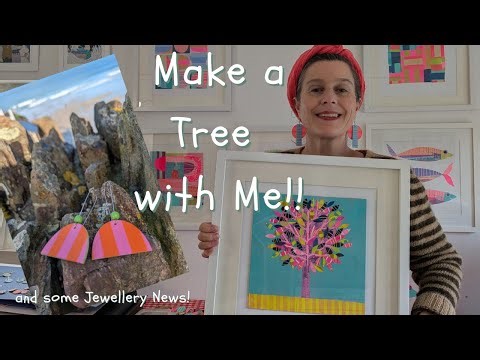 Make a Tree with Me! Easy Peasy! Paint, Print and Collage a Tree-and some Paper Earring News!