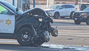 13K views · 130 reactions | LASD Deputy Vehicle vs AVTA Bus This collision occured earlier this morning at the corner of Avenue J and 10th street west. Injuries did occur in this collision. LASD vehicle is a total loss. AVTA bus has minimal damage . Area is shutdown for investigations. No further details at this time.. | AV News Crew Page | Facebook