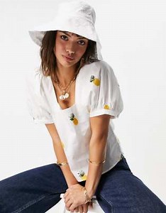 ASOS DESIGN broderie fisherman bucket hat in white | ASOS