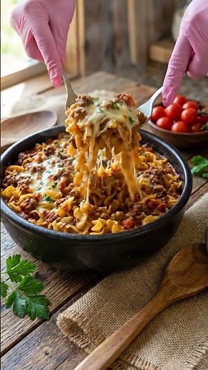 Baked Cheesy Beef and Egg Noodle Casserole #easyrecipes #recipe #comfortfood #verahomekitchen