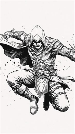 Drawing the Iconic Assassin from Assassin's Creed 🗡️ #drawing #onependrawing #blackpendrawing #draw