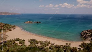 4K Vai Palm Beach. A beautiful beach located on the east side of Crete, Greece, surrounded by an amazing palm forest.