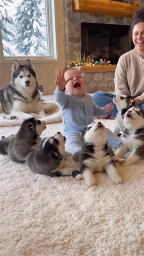 4.3K views · 75 reactions | Six Husky Puppies Talk Back to a Baby… This Is Adorable! ” #HuskyPuppies #BabyFun #AnimalMagic #TrendingNow | Cute.Baby | Facebook