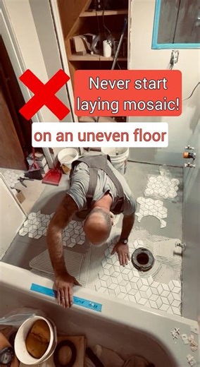 ✅ Follow @b‪@luc_construction‬ for more tips.❌ Never start laying mosaic on an uneven floor.