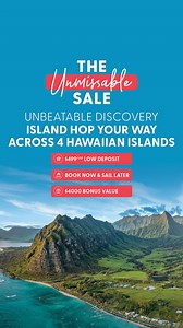 JUST LAUNCHED 2026 DATES | Island hop your way through the Hawaiian Islands on this perfectly packaged cruise holiday with return flights, Waikiki hotel stay at Sheraton Princess Kaiulani, onboard specialty dining, beverage and wifi packages, onboard spending credit, shore excursion credit, and more | $499*pp Low Deposit Your 10 Night Fly, Stay and Cruise Holiday with $4000 Bonus Value and NCL’s Free at Sea includes: ✅ Return flights from Australia ✅ BONUS 3 Night Waikiki hotel stay at Sheraton 