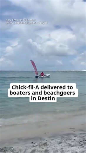 CHICK-FIL-A BY BOAT: At Crab Island or Norriego Point in Destin and want your Chick-fil-A fix? You got it! This footage was filmed by Sara Franklin O’Connor during a vacation with her husband on O’Steen Beach. | Get The Coast