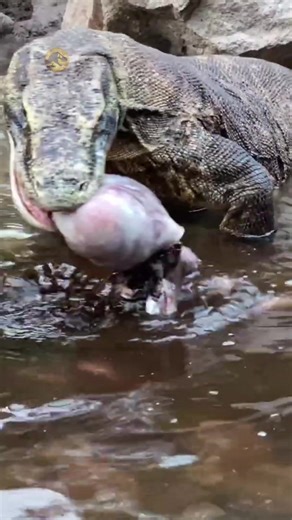 Rare Moment of Komodo Dragon Swallowing Octopus