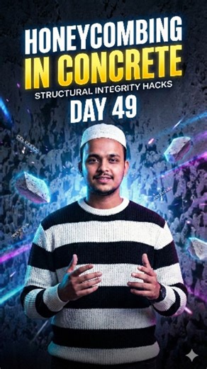 SYED ARSALAN UDDIN on Instagram: "Day 49/100 — Helping Civil Engineers Get Their First Job 👷‍♂️ Column ya beam open karte time agar concrete ke andar holes jaise dikhte hain, to usko honeycombing kehte hain. Ye zyada tar improper vibration, low workability concrete, congested reinforcement ya loose shuttering joints ki wajah se hota hai. Honeycombing se structure ki durability aur strength dono affect hoti hain, isliye site pe proper compaction, correct water–cement ratio aur tight shuttering b