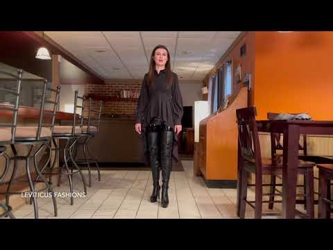 MADISON MODEL ZANZEA STEAMPUNK RENAISSANCE TOP PAIRED BLACK LEATHER THIGH BOOTS PVC LEGGINGS FASHION