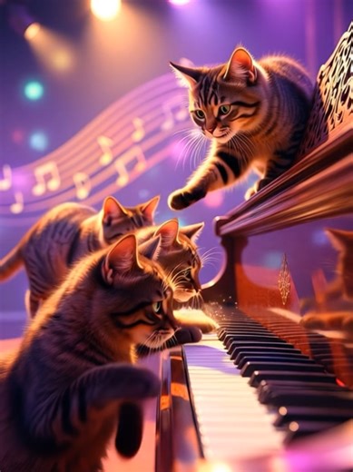 the cats playing piano
