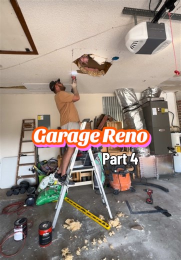 Patching holes in the ceiling and insulating the garage 🥸 #renovation #garagestudio #photographystudio #bts