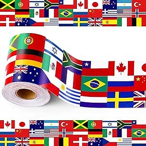 Motiskyy 65 Feet International World Flag Bulletin Board Borders Diversity Country Flag Bulletin Border Around the World Party Decoration for Bulletin Board, Cork Board, Party, Classroom Decor