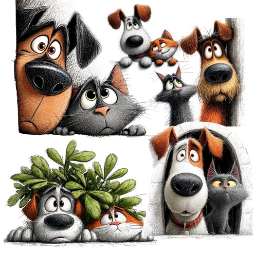 Cat and Dog Friends Pet Clipart: Cartoon Graphics (digital Download - 24 Pngs) - Etsy