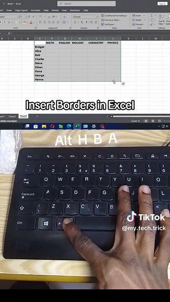 Insert borders in Excel with this shortcut Alt H B A #msword #tutorial #fyp