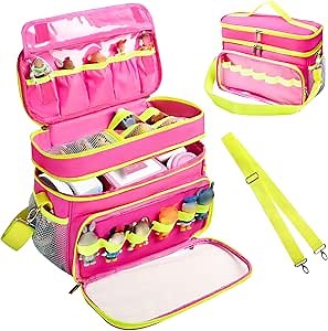 Carrying Case Compatible with Toniebox Starter Set, Double Layer Storage Bag for Tonies Figures Characters, Portable Travel Organizer Case with Shoulder Strap for Tonies Box Headphones (Rose)