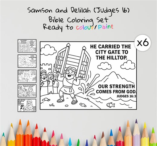 Samson & Delilah Bible Coloring Pages Craft | Kids Bible Craft | Judges 16 | Christian Coloring Sheets | Sunday School Activity - Etsy