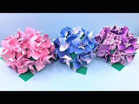 折り紙 あじさいの花 立体 折り方 Origami Hydrangea flower tutorial（NiceNo1）