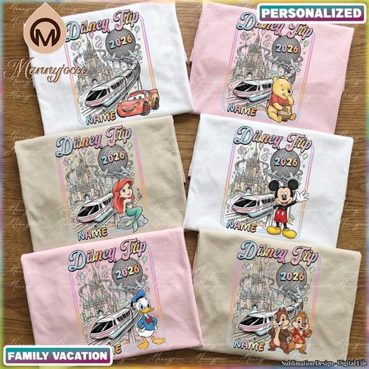 Custom Cartoon Character PNG, Personalized Name Png, Family Travel Matching 2026 Shirt Design, Castle and Balloon Clipart, Digital Download - Etsy