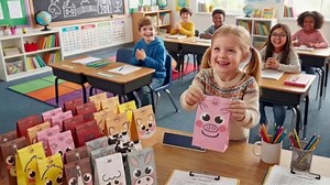 LovesTown 32 Pcs Farm Animal Party Favor Bags with Stickers - 8.7" x 4.7" x 3.1" Cute Barnyard Theme Goodie Bags for Kids Birthday, Baby Shower & School Events