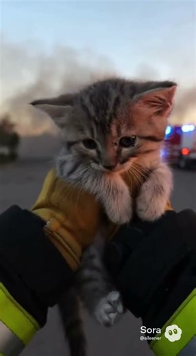 Share this video! This heartwarming rescue as a brave firefighter saves tiny cats from a fire! 🐾🔥