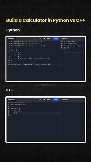 Python vs C++ Build a Calculator #python #c++ #coding #programming #shorts