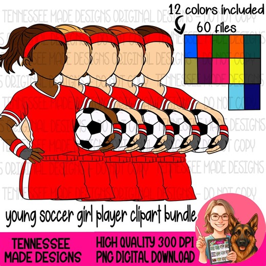 Hand Drawn Young Soccer Player Female Clipart Bundle Digital Download (2026) - 60 11 Inch Files - 300 DPI - Etsy