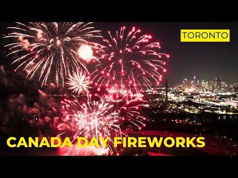 Canada Day 2025 Fireworks | 4K Aerial Drone Stock Footage from Ashbridges Bay, Toronto 🇨🇦