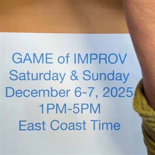 Maria Shell on Instagram: "Game of IMPROV is on for this weekend. This video shares some of the handouts and details about this workshop which is super fun! If you have questions, please ask them below, and I will do my best to answer them. ALSO don't forget I am currently offering 15% off of all of my virtual workshops. Just follow the link on my profile page to sign up. The discount code is HAPPY15. Here are the exact details. GAME OF IMPROV Weekend Intensive Saturday & Sunday, December 6 & 7 