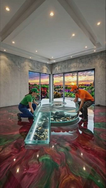 This Epoxy Floor is INSANE🤯 🐠#shorts #epoxy #transformation #epoxyfloor