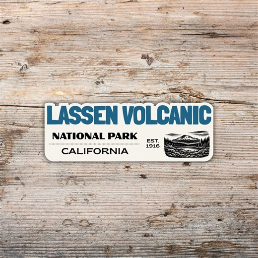 Lassen Volcanic National Park Sticker: Retro Block Lettering, Waterproof Vinyl Decal