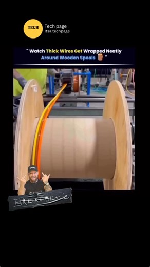 Tech page on Instagram: "“Watch thick wires get wrapped neatly around wooden spools” refers to the controlled process in factories where heavy electrical or industrial wires are wound onto large wooden reels. The machine holds the wire under steady tension while the spool rotates at a precise speed. As the spool turns, a guiding arm moves back and forth in perfect timing, laying each layer of wire evenly so it doesn’t overlap or tangle. This neat, uniform winding protects the wire from damage, m