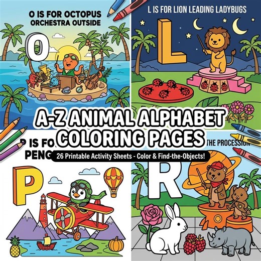 Alphabet Coloring Pages A-Z for Kids Printable PDF | Letter Recognition Worksheets Preschool Kindergarten | Homeschool Instant Download - Etsy