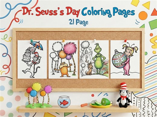 Dr Seuss Day Coloring Pages for Kids, Read Across America Week Activities, 21 Whimsical Character Sheets, Classroom Art, PDF Download - Etsy