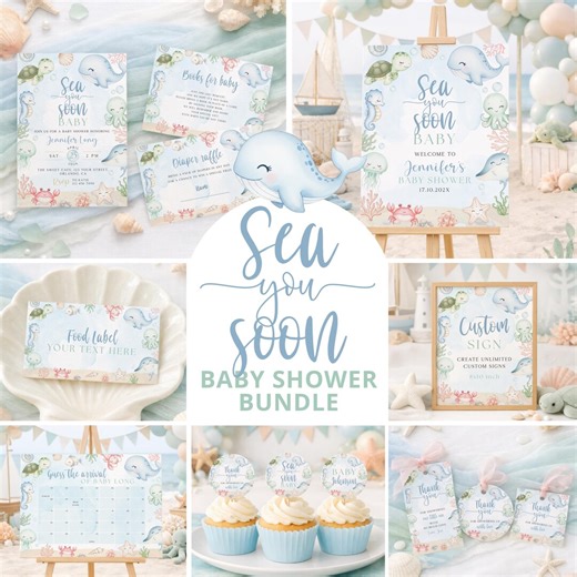Sea You Soon Baby Shower Bundle, Under the Sea Invite, Ocean Games, Signs & More - Etsy