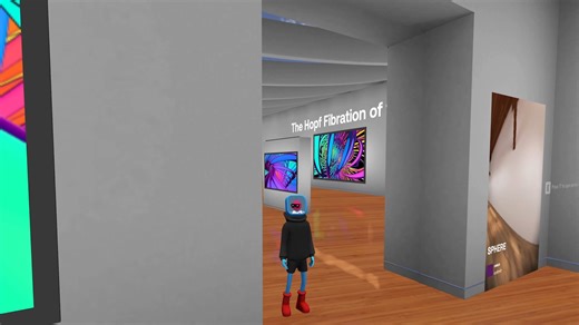 Robert Ghrist, a PIK Professor in Penn Arts & Sciences and Penn Engineering, merges art, engineering, and mathematics to spark fresh insights and tools for both research and teaching. He uses topology to analyze everyday objects, showcasing its relevance in solving modern problems. Visitors enter the virtual gallery depicted in the video through what seems to be a wormhole, arriving in a room where every wall is covered with psychedelic artwork. The pieces feature vibrant swirls of pink, yellow,